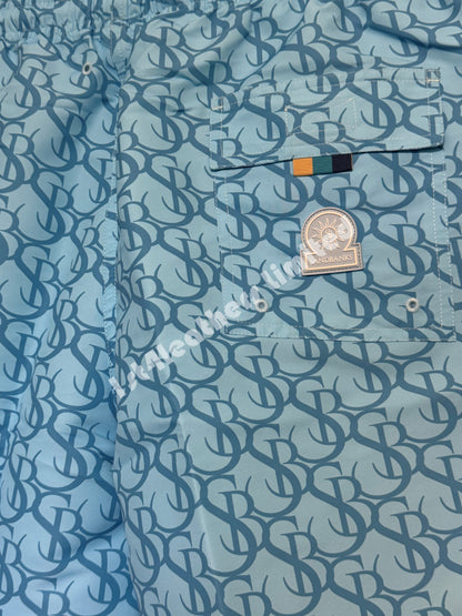 SANDBANKS SB MONOGRAM SWIM SHORTS AQUA BLUE RRP £140 BNWT