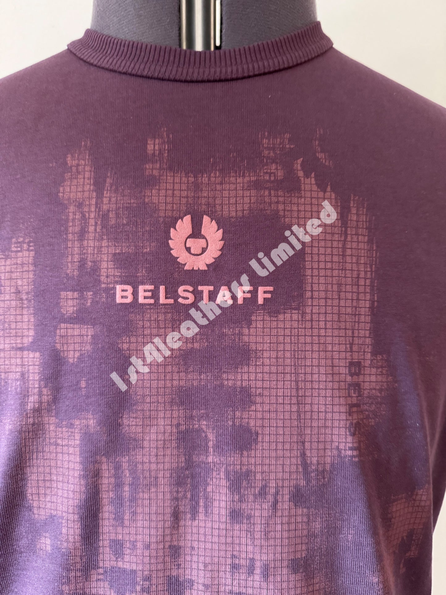 BELSTAFF STAMP GRAPHIC OVERSIZED HEAVY COTTON T-SHIRT IN DARK GARNET RRP £85 BNWT