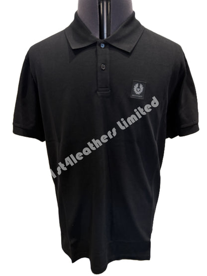 BELSTAFF PHOENIX PATCH PIQUE COTTON POLO SHIRT BLACK RRP £95 BNWT