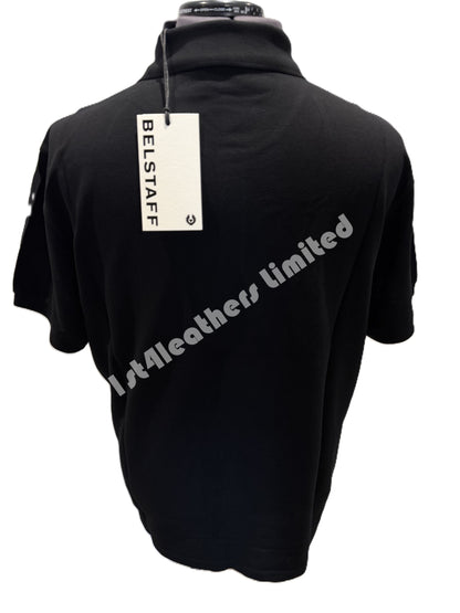 BELSTAFF PHOENIX PATCH PIQUE COTTON POLO SHIRT BLACK RRP £95 BNWT