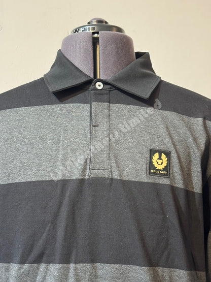 BELSTAFF DRUM PIQUE COTTON LONG SLEEVE POLO SHIRT BLACK/CHARCOAL L RRP £175 BNWT