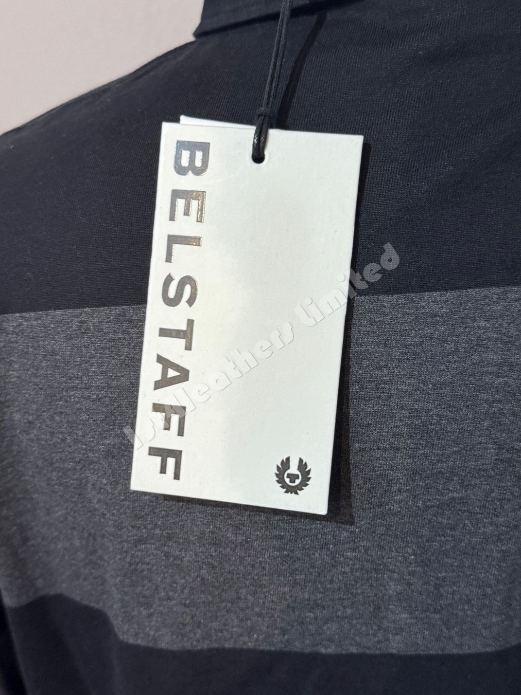 BELSTAFF DRUM PIQUE COTTON LONG SLEEVE POLO SHIRT BLACK/CHARCOAL L RRP £175 BNWT