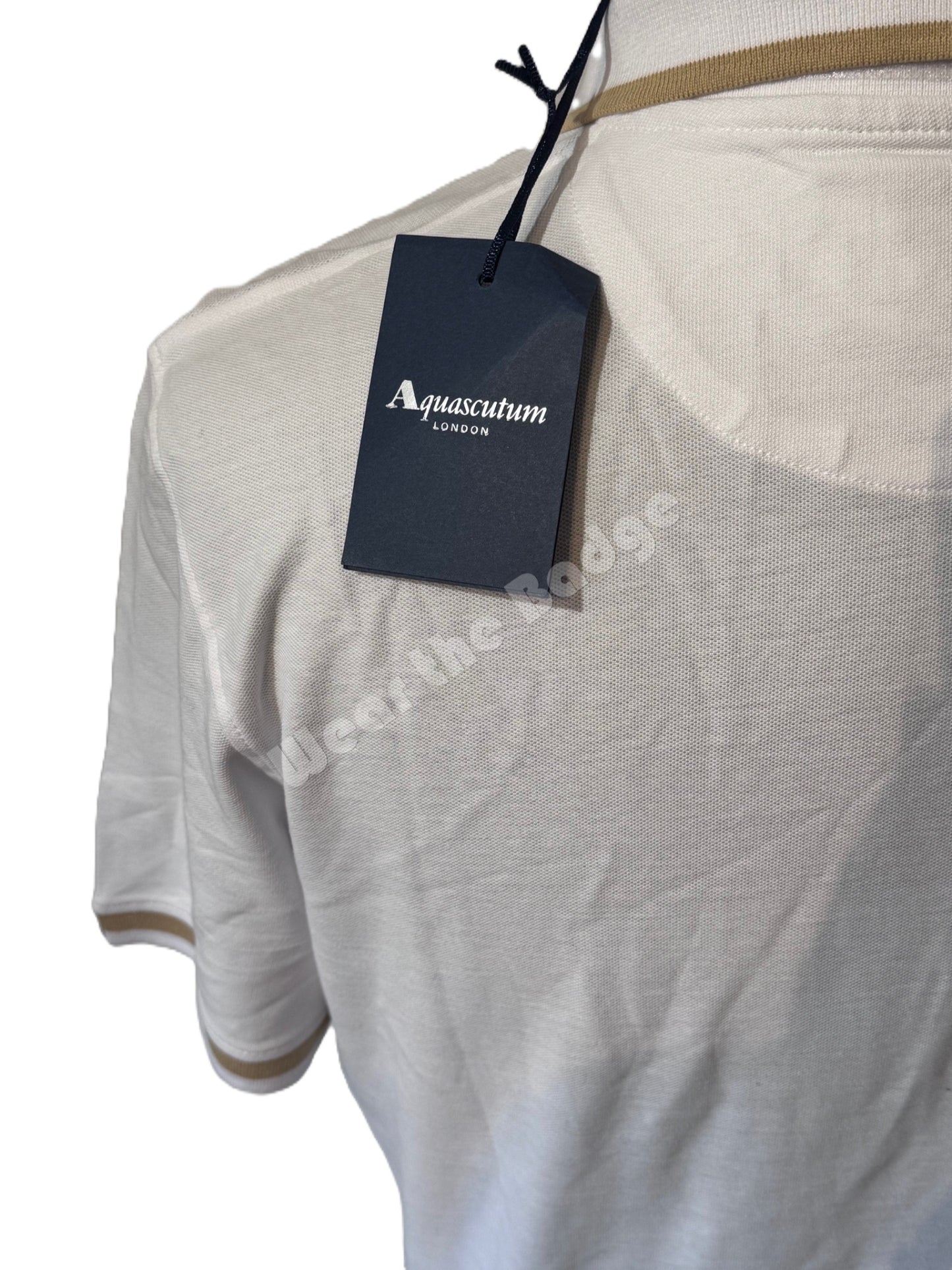 AQUASCUTUM PIQUE COTTON CREST LOGO POLO SHIRT WHITE 2XL RRP £110 BNWT
