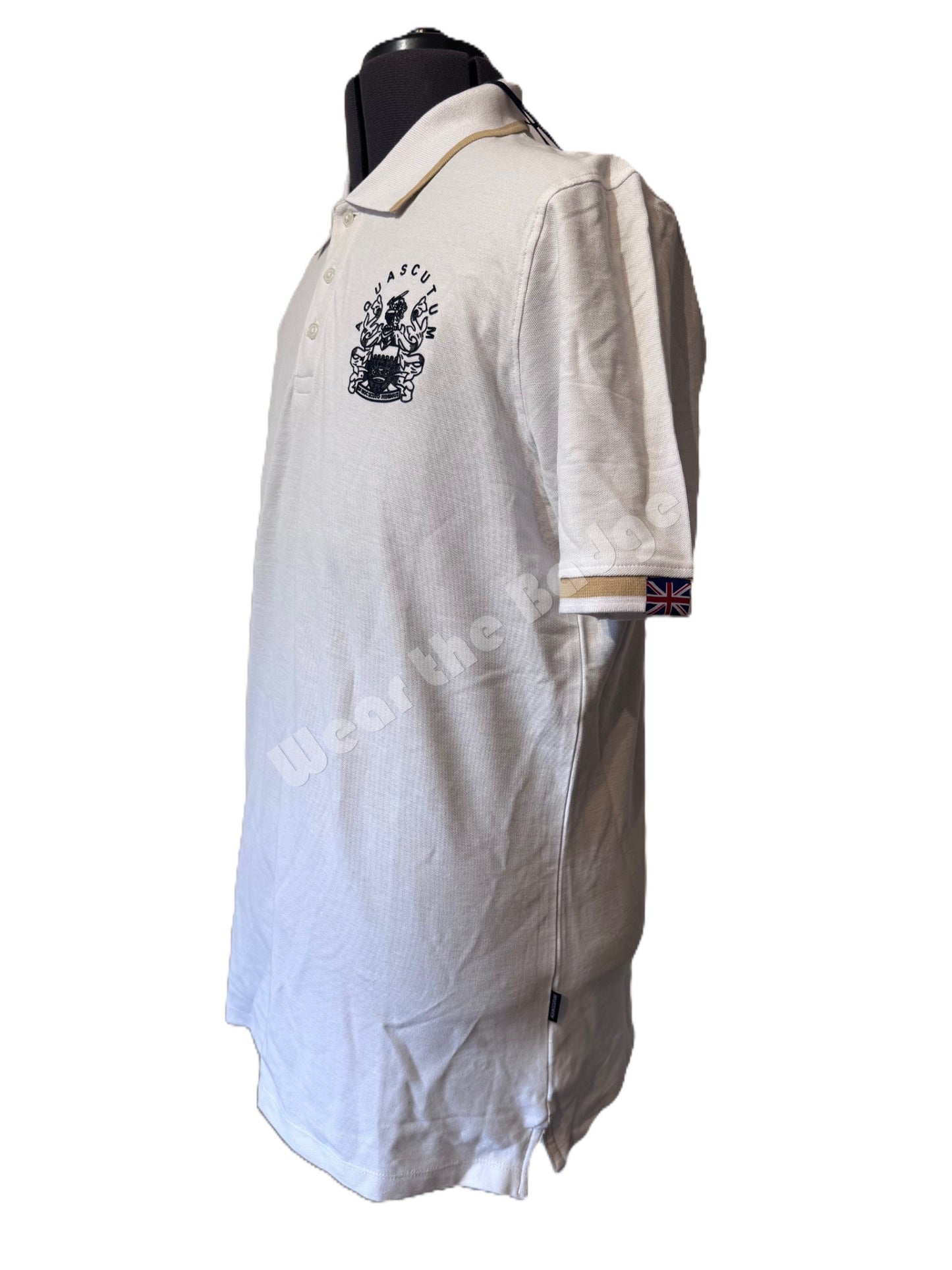 AQUASCUTUM PIQUE COTTON CREST LOGO POLO SHIRT WHITE 2XL RRP £110 BNWT