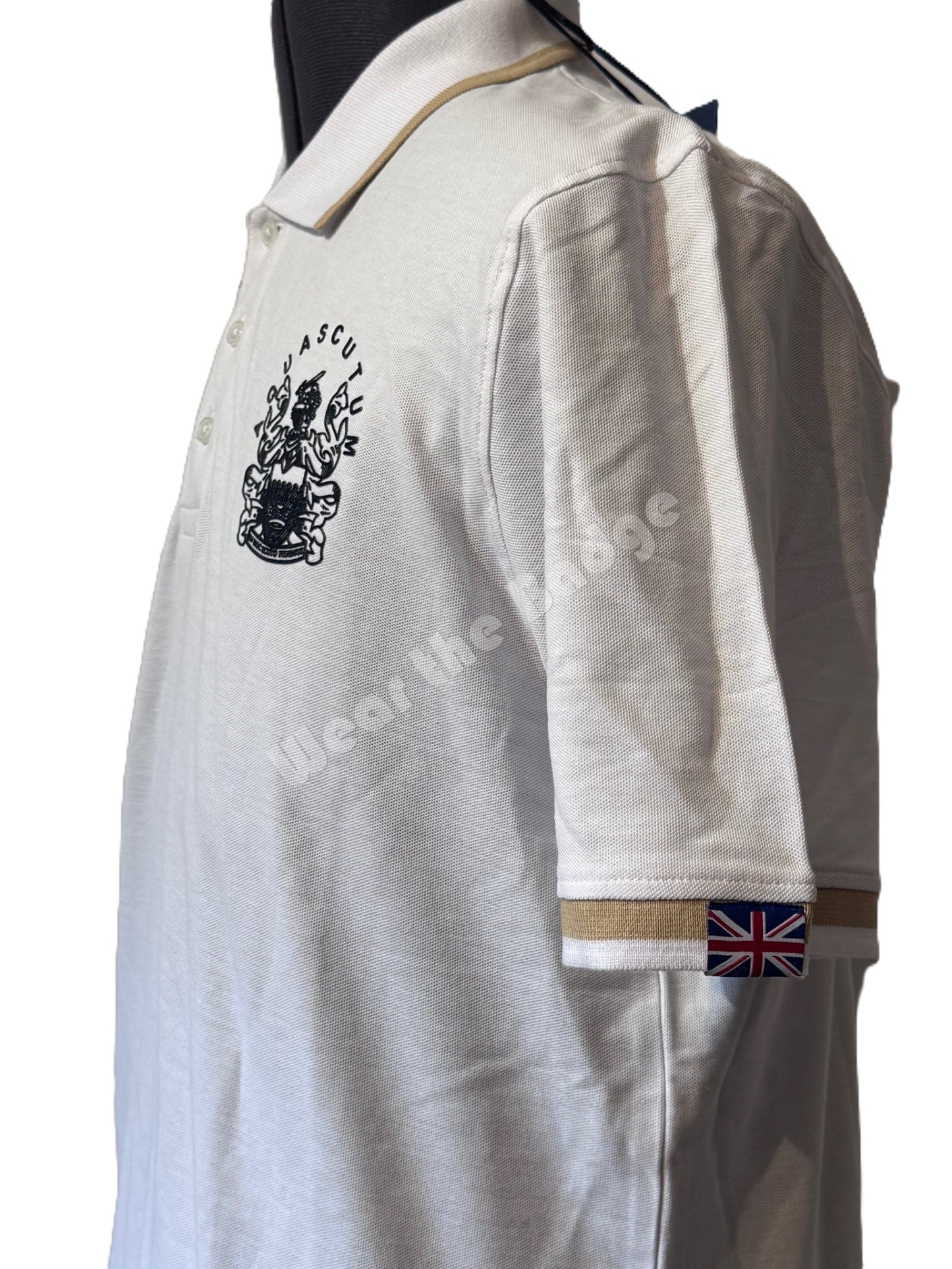 AQUASCUTUM PIQUE COTTON CREST LOGO POLO SHIRT WHITE 2XL RRP £110 BNWT