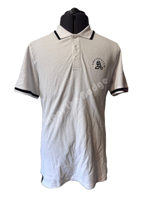 AQUASCUTUM PIQUE COTTON BADGE LOGO POLO SHIRT WHITE 2XL RRP £110 BNWT