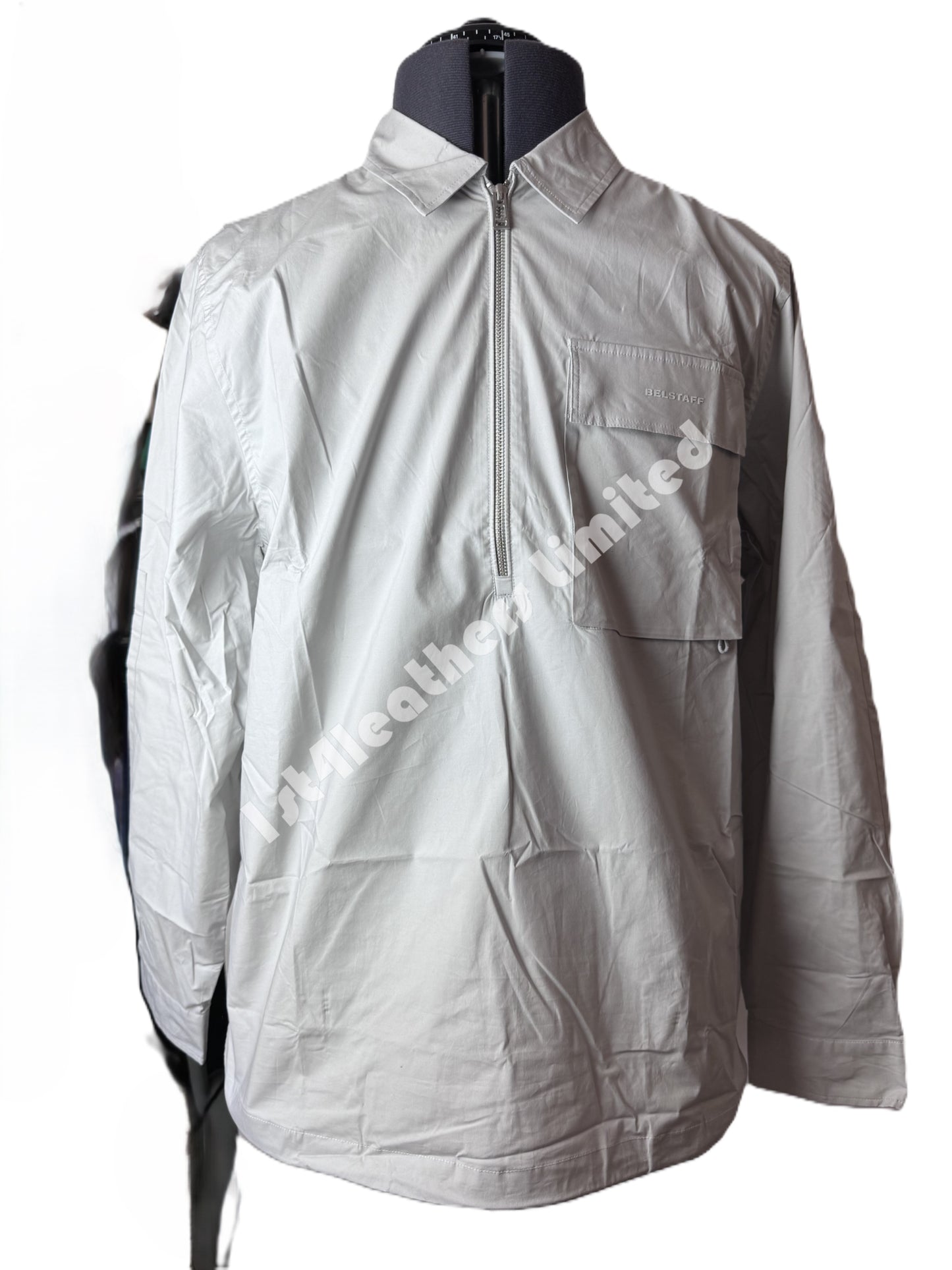 Belstaff Tack Quarter Zip Overshirt in Pearl Grey