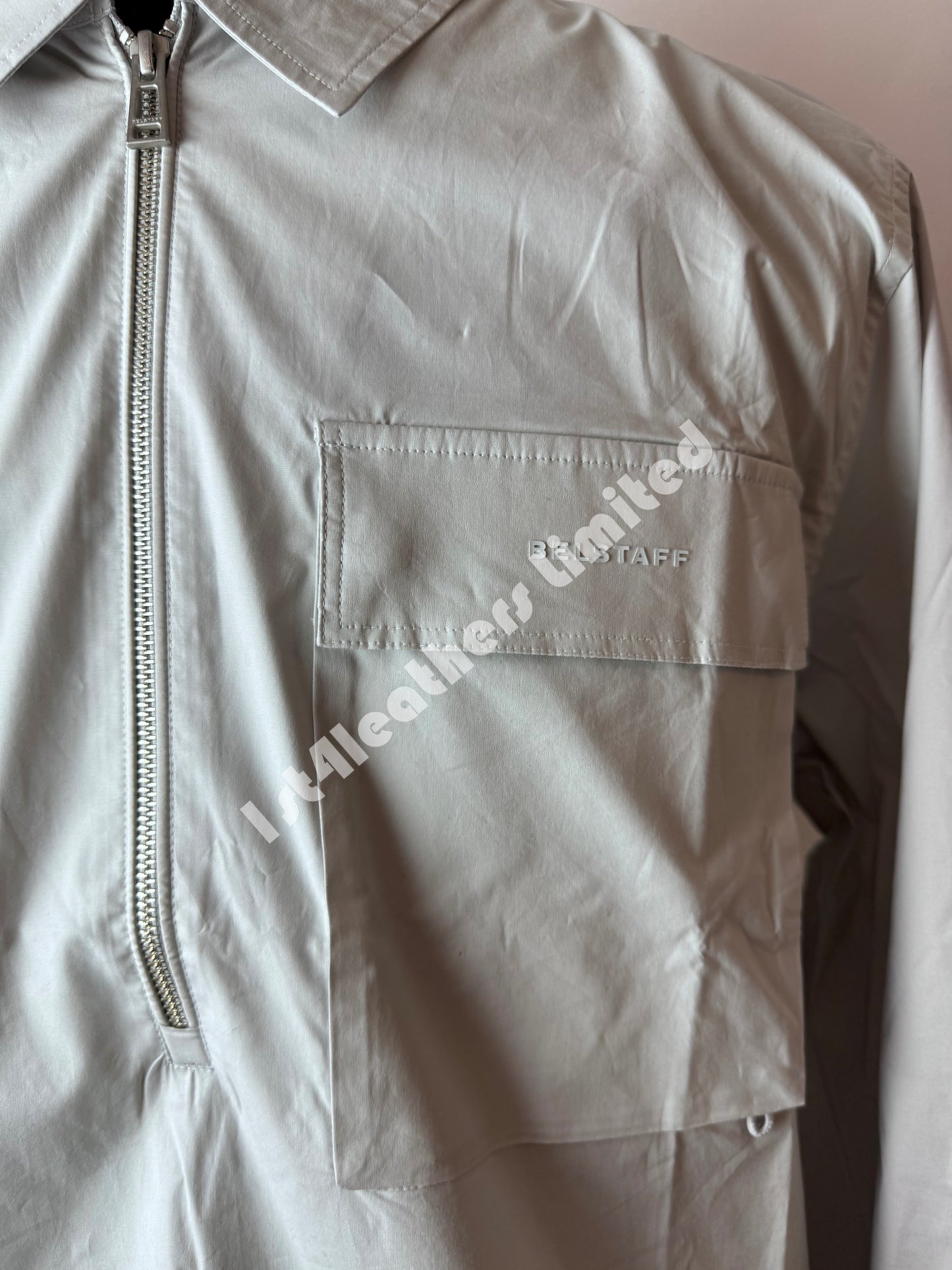 Belstaff Tack Quarter Zip Overshirt in Pearl Grey