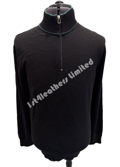 PAUL SMITH PS ORGANIC COTTON HALF ZIP JUMPER BLACK LARGE RRP £155 BNWT