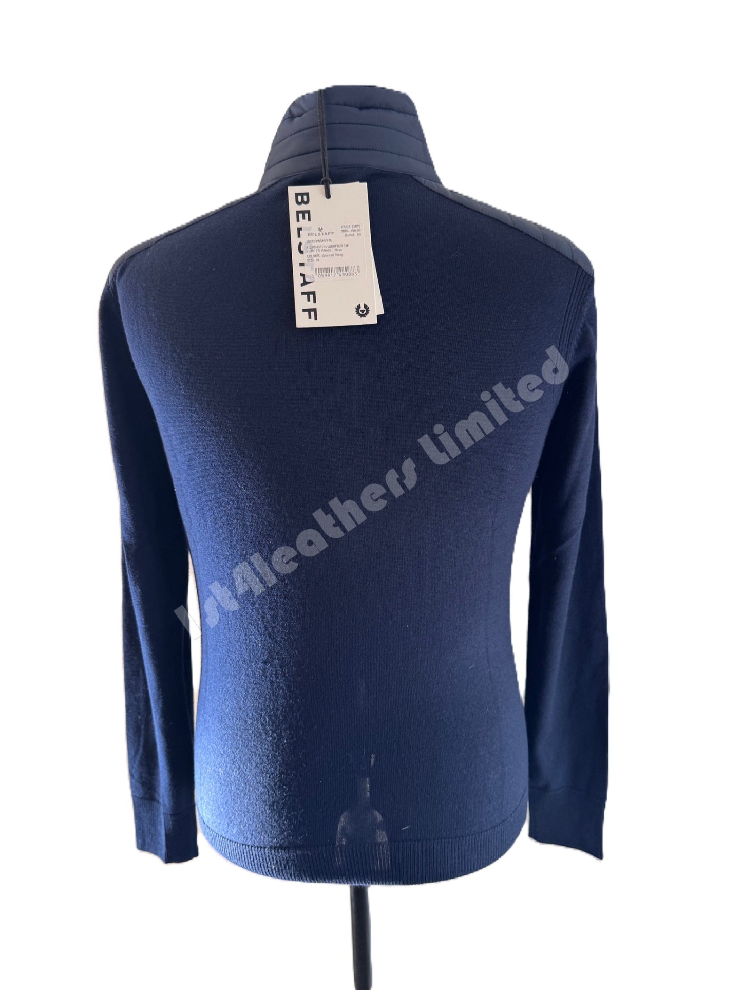 BELSTAFF KILMINGTON QUARTER ZIP MERINO WOOL JUMPER WASHED NAVY RRP £195 BNWT