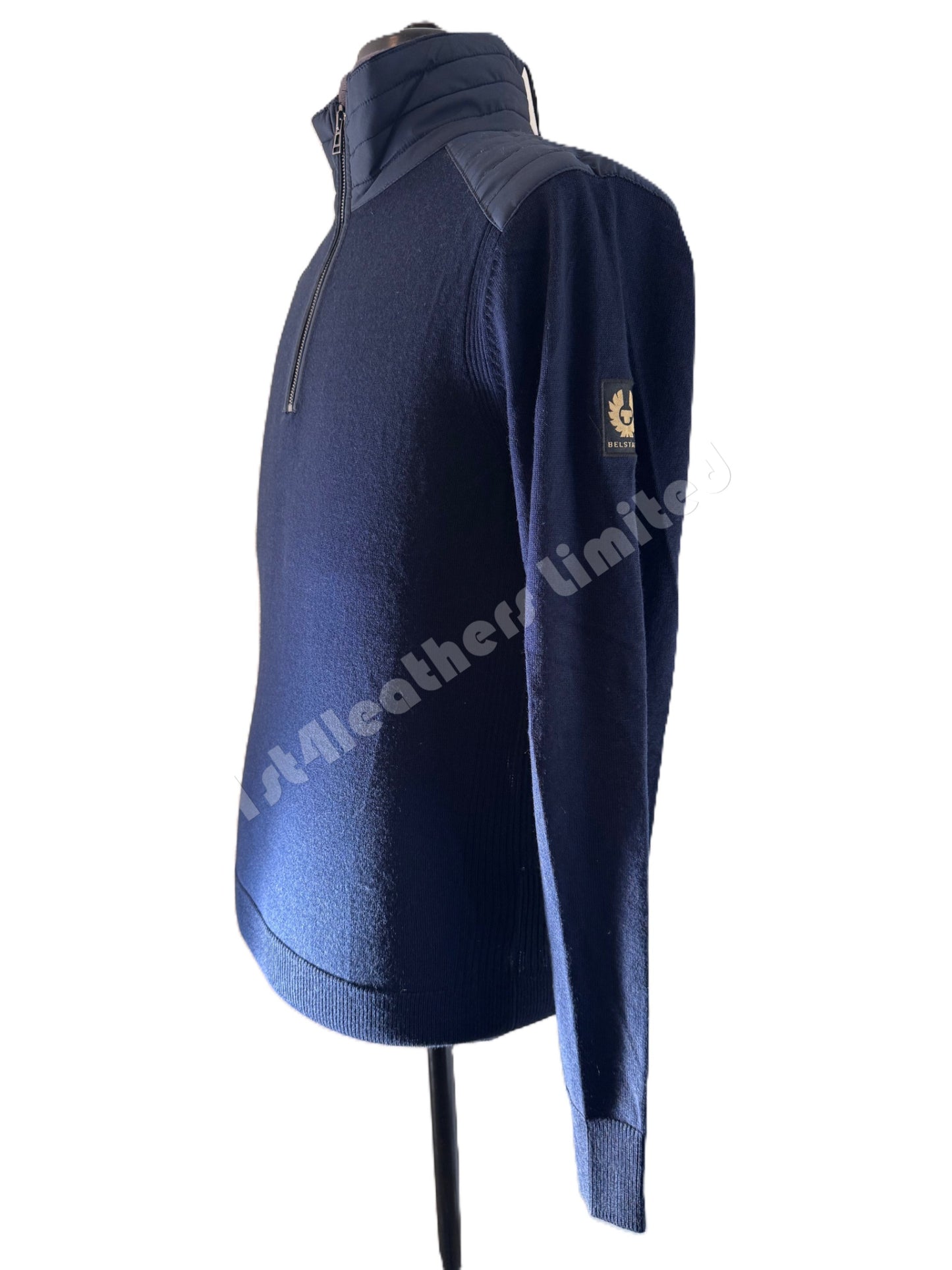 BELSTAFF KILMINGTON QUARTER ZIP MERINO WOOL JUMPER WASHED NAVY RRP £195 BNWT