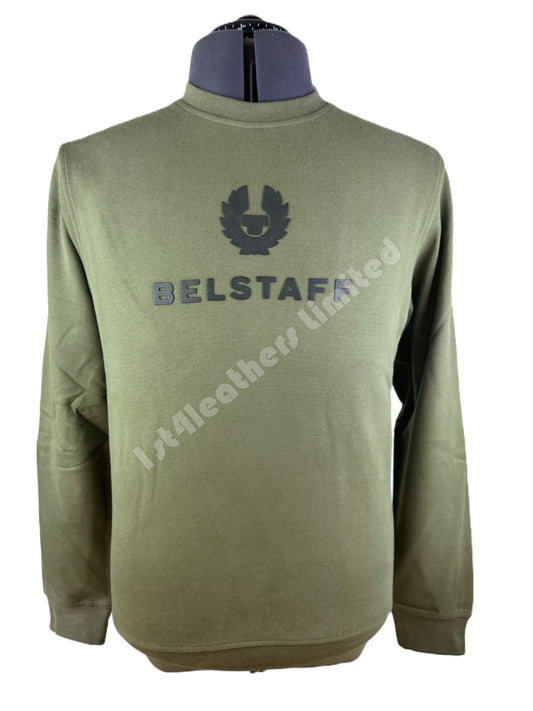 BELSTAFF SIGNATURE CREW NECK SWEATSHIRT JUMPER IN TRUE OLIVE RRP £135 BNWT