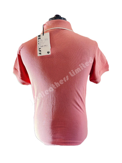 BELSTAFF TIPPED PIQUE COTTON POLO SHIRT RUST PINK SMALL RRP £110 BNWT