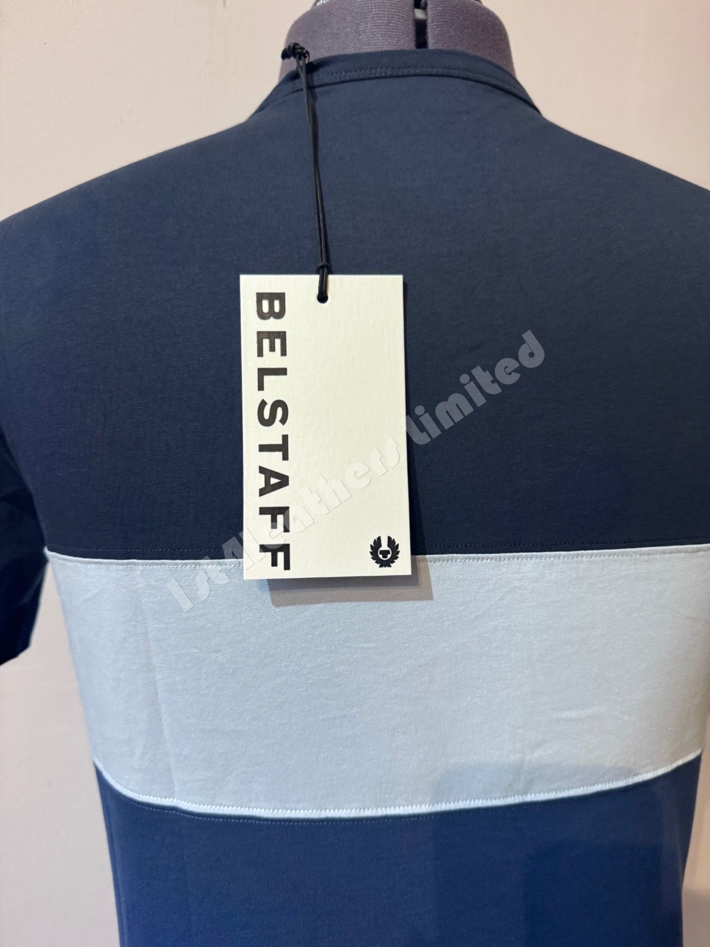 BELSTAFF COLOUR BLOCK COTTON T-SHIRT IN 3 SHADES OF BLUE M RRP £99 BNWT