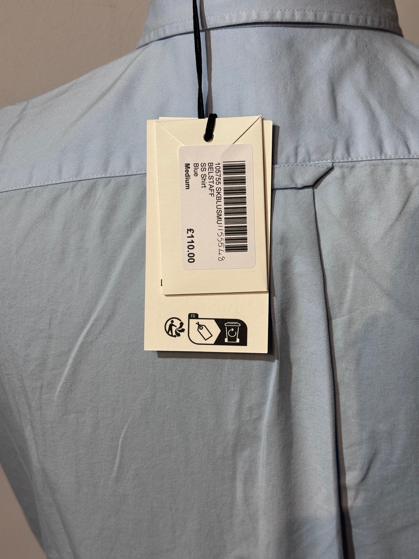 BELSTAFF SMU SHORT SLEEVE COTTON SHIRT SKY BLUE MEDIUM RRP £120 BNWT