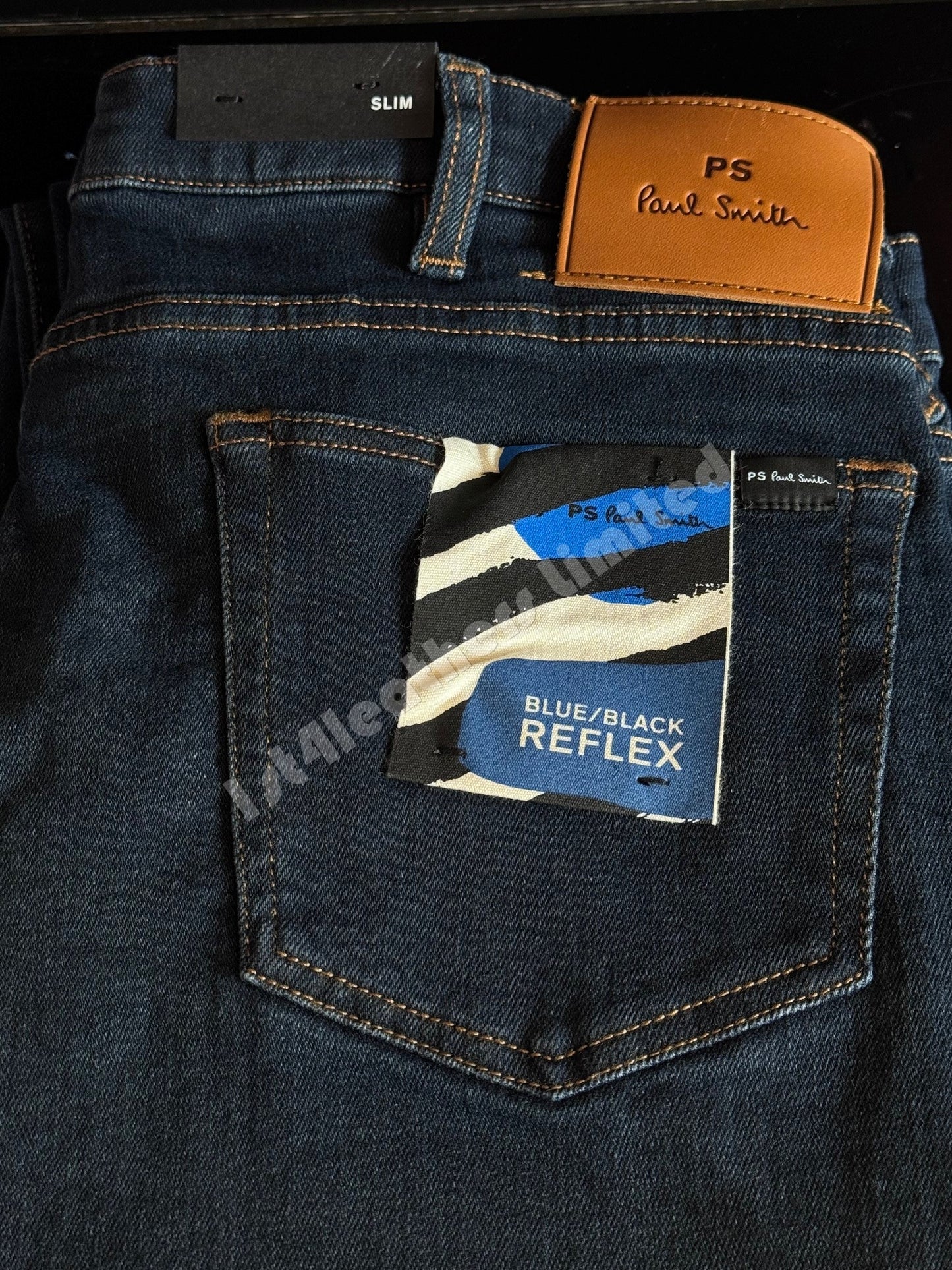 PAUL SMITH PS BLUE/BLACK REFLEX SLIM STRETCH JEANS 32 REG DARK BLUE RRP £155 NEW