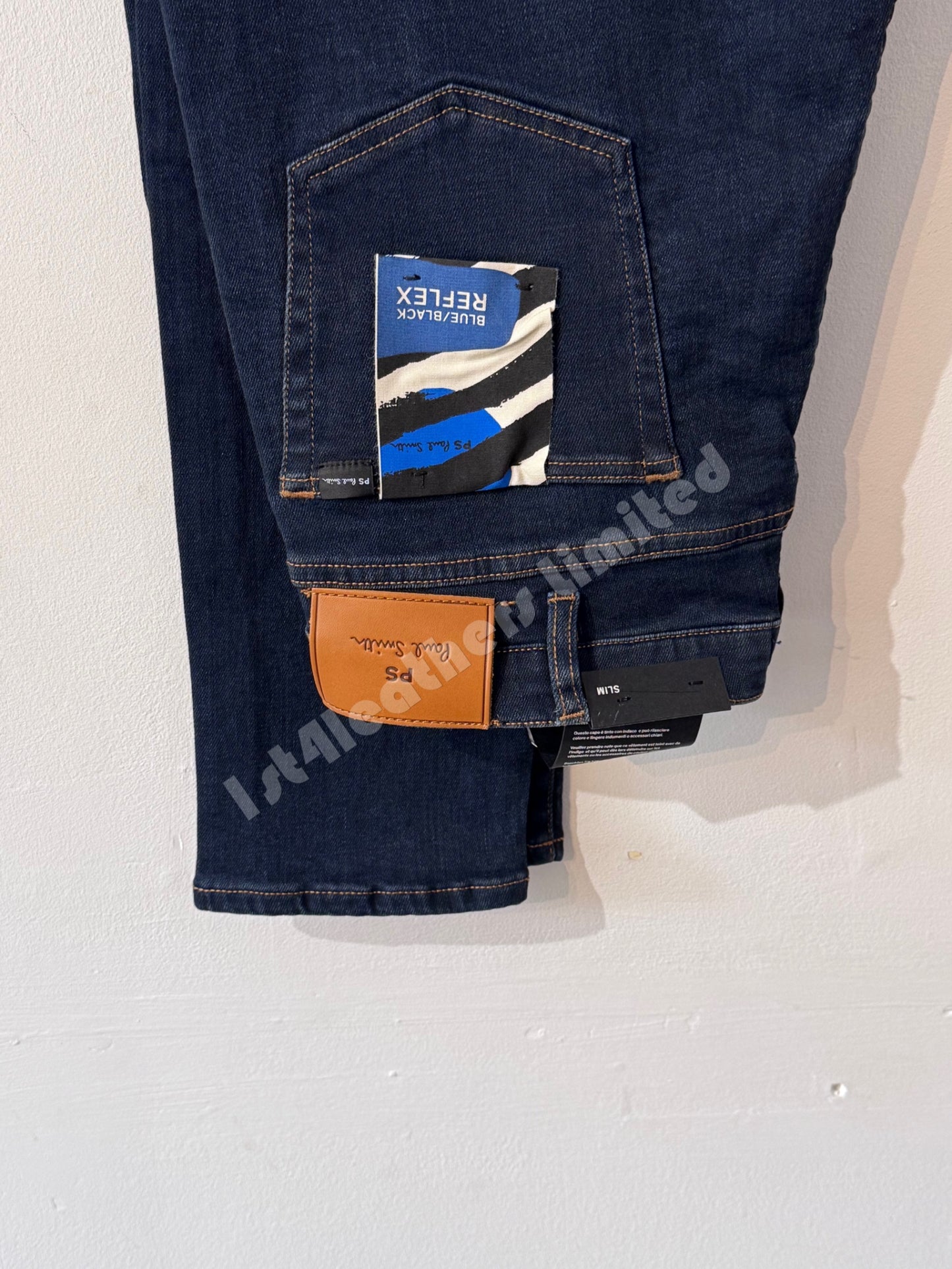 PAUL SMITH PS BLUE/BLACK REFLEX SLIM STRETCH JEANS 32 REG DARK BLUE RRP £155 NEW