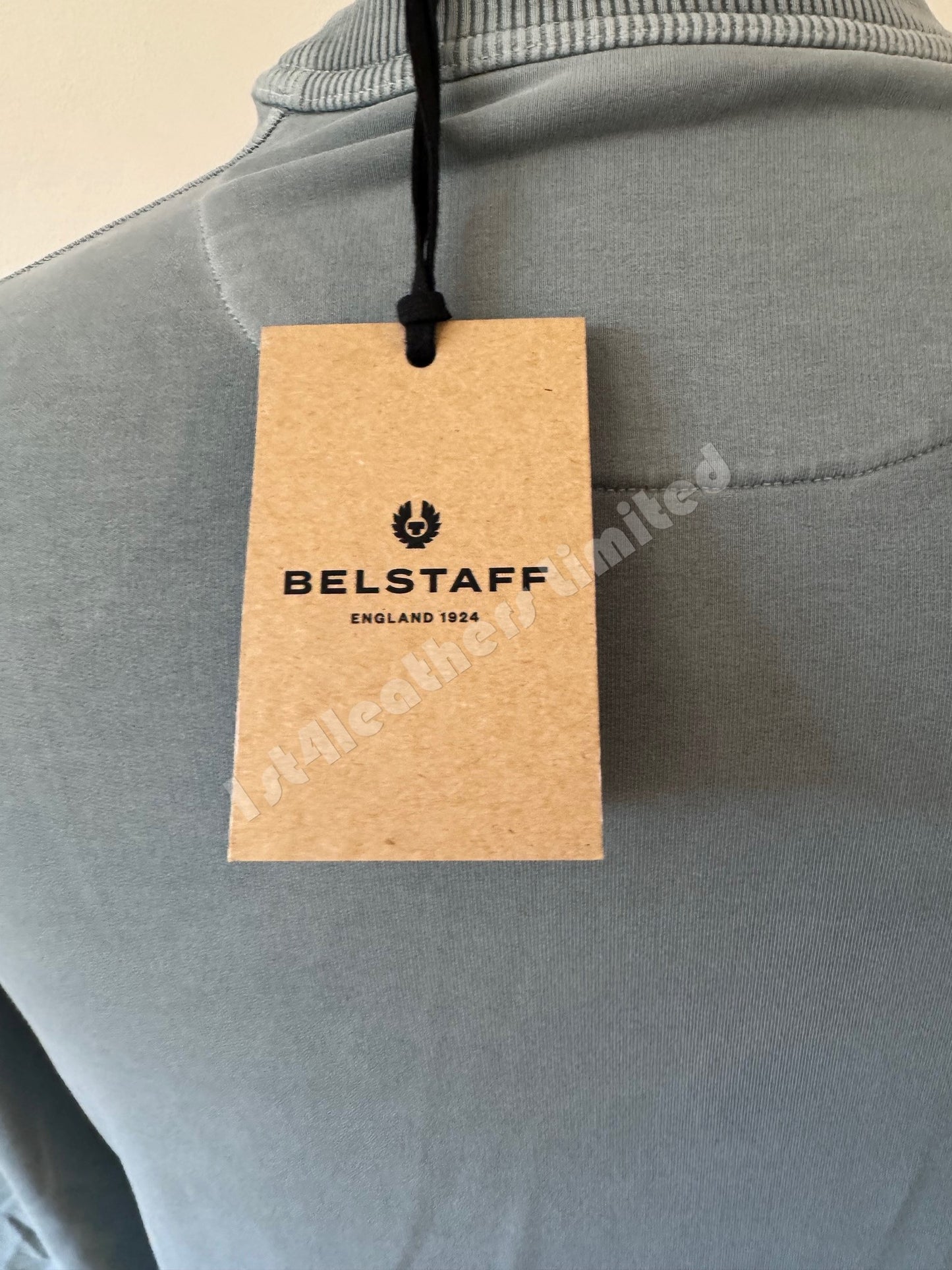 BELSTAFF GIBE GARMENT DYED TONAL BADGE SWEATSHIRT STEEL GREEN RRP £159 BNWT