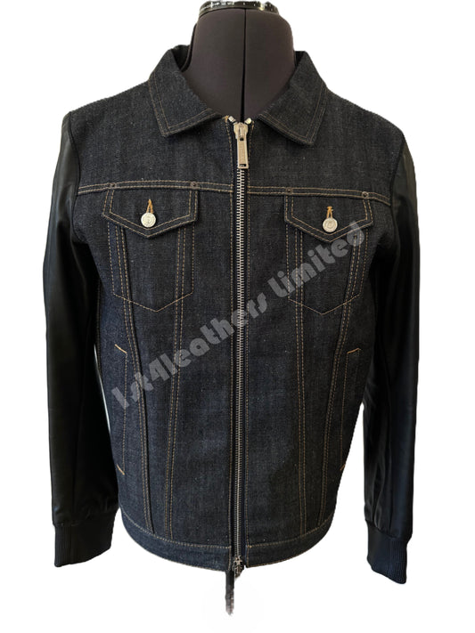 DSQUARED 2 INDIGO DENIM & BLACK LEATHER SLEEVES TRUCKER JACKET LARGE RRP £925 NWOT