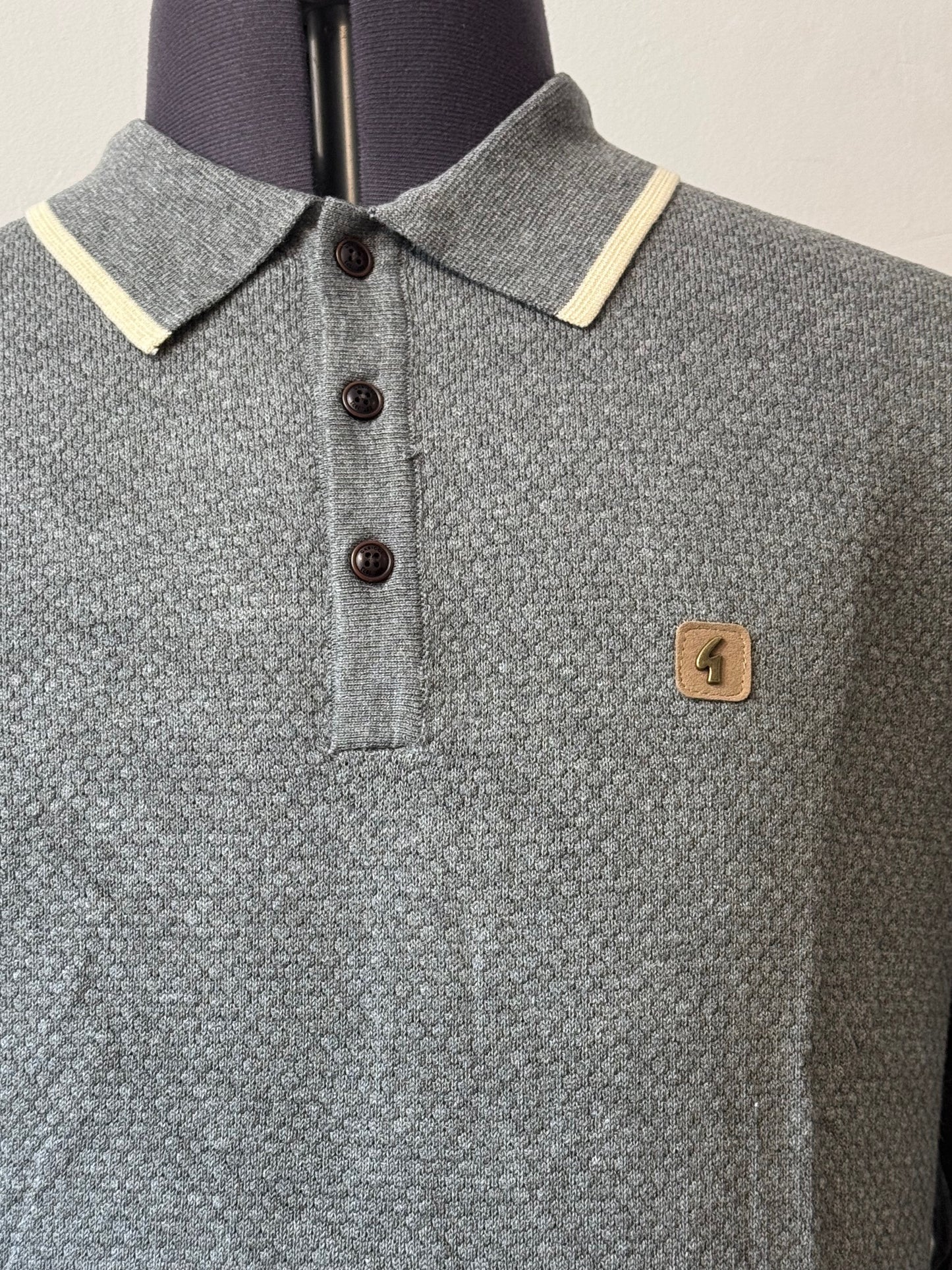 GABICCI VINTAGE ORLANDO LONG SLEEVE COTTON POLO SHIRT JUMPER GREY RRP £75