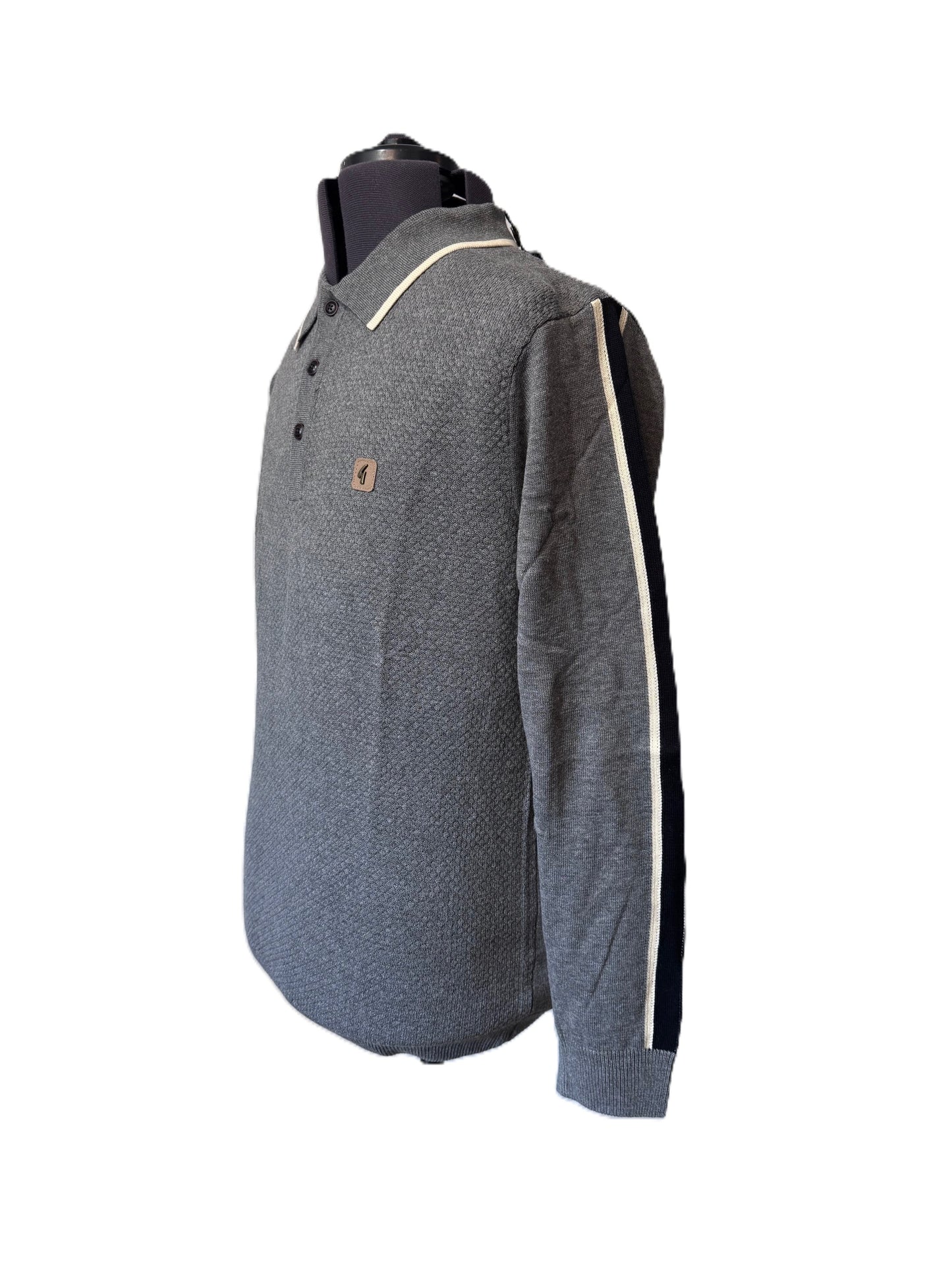 GABICCI VINTAGE ORLANDO LONG SLEEVE COTTON POLO SHIRT JUMPER GREY RRP £75