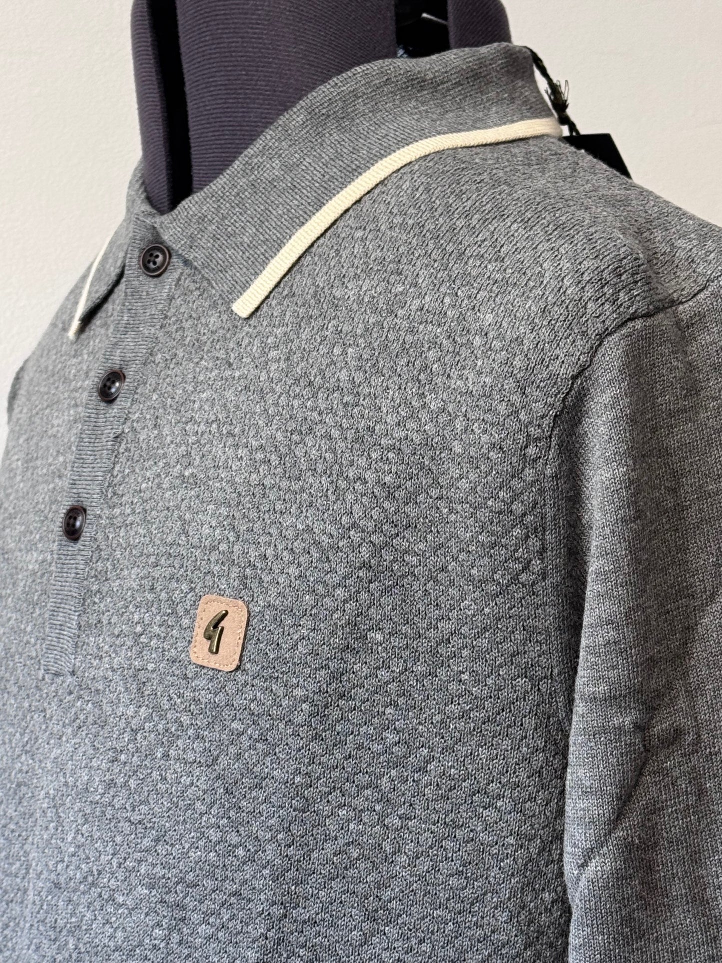 GABICCI VINTAGE ORLANDO LONG SLEEVE COTTON POLO SHIRT JUMPER GREY RRP £75