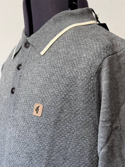 GABICCI VINTAGE ORLANDO LONG SLEEVE COTTON POLO SHIRT JUMPER GREY RRP £75