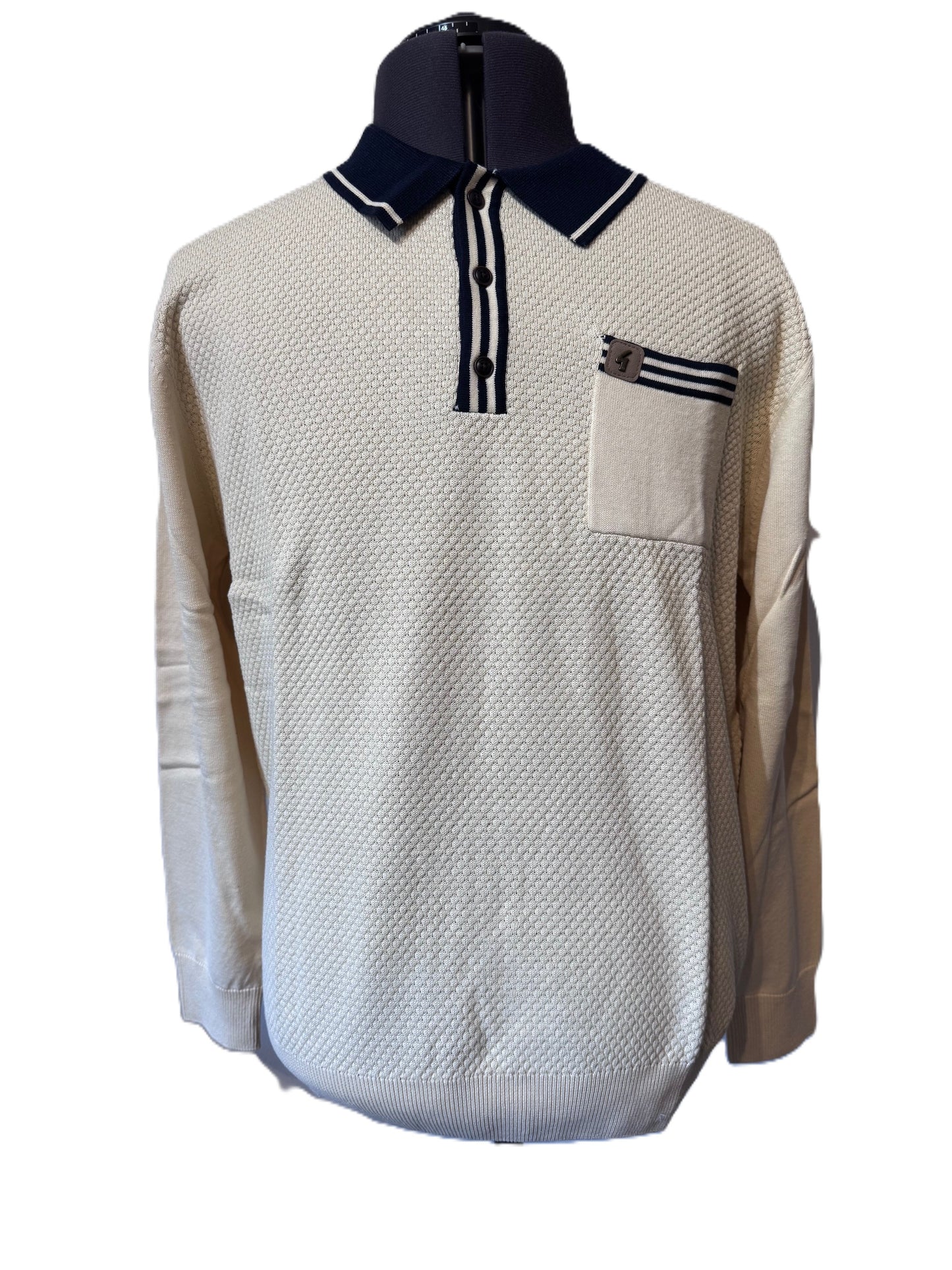 GABICCI VINTAGE CRUISE LONG SLEEVE COTTON POLO SHIRT JUMPER PORT OAT YELLOW 2XL RRP £75