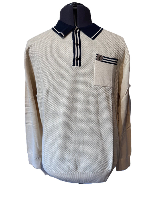 GABICCI VINTAGE CRUISE LONG SLEEVE COTTON POLO SHIRT JUMPER PORT OAT YELLOW 2XL RRP £75