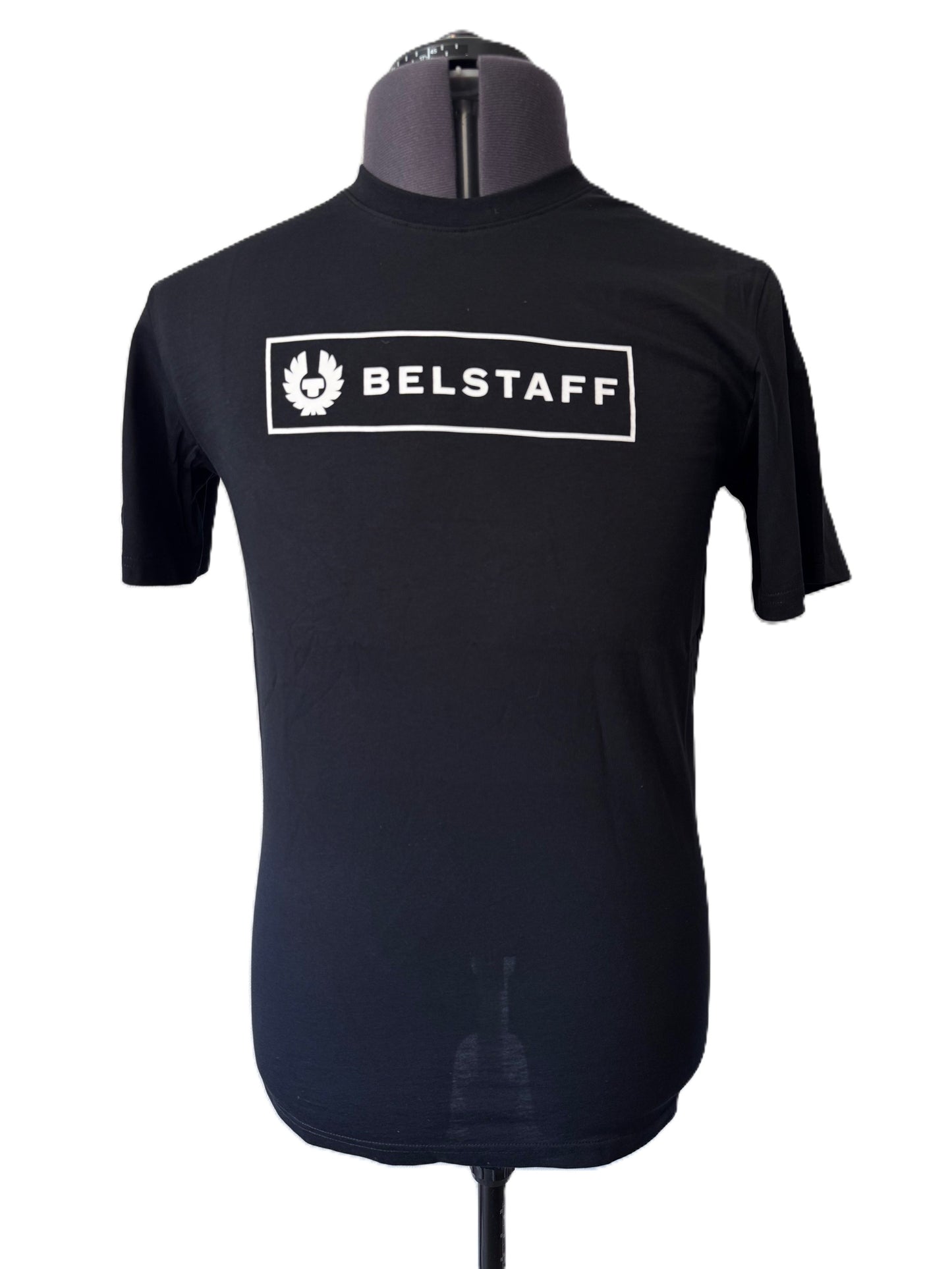 BELSTAFF BOX LOGO COTTON T-SHIRT BLACK MEDIUM RRP £60 BNWT