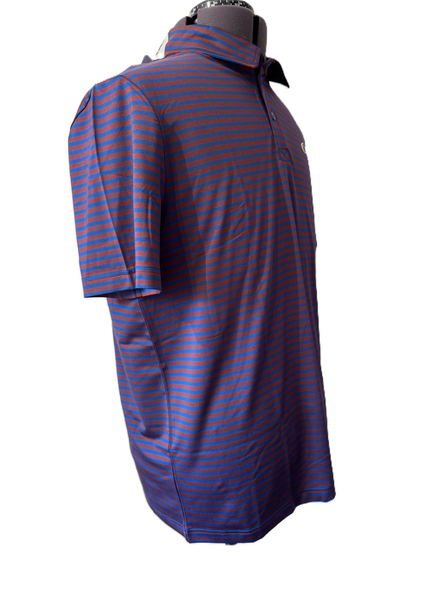 LACOSTE SPORT STRETCHY POLYESTER POLO SHIRT BLUE/RED STRIPES RRP £105 BNWT