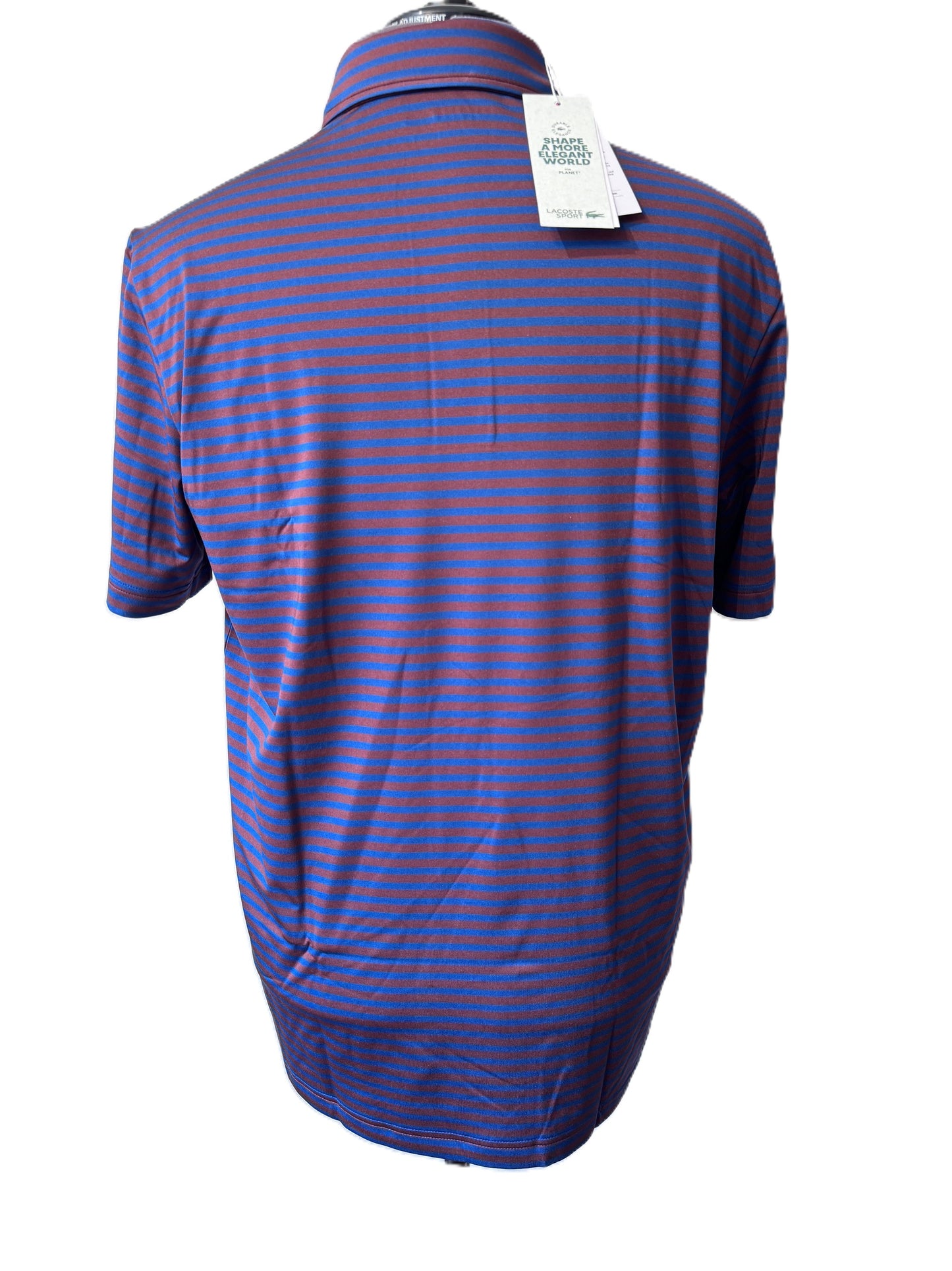 LACOSTE SPORT STRETCHY POLYESTER POLO SHIRT BLUE/RED STRIPES RRP £105 BNWT