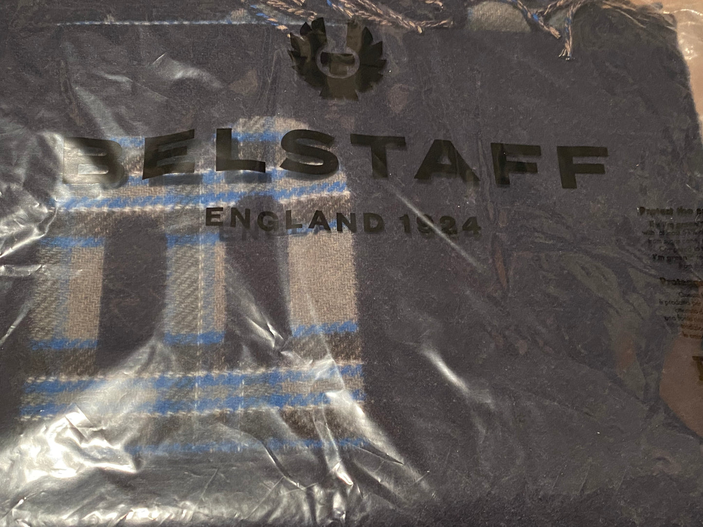 BELSTAFF SIGNATURE CHECK WOOL SCARF BLUE RRP £160 BNWT