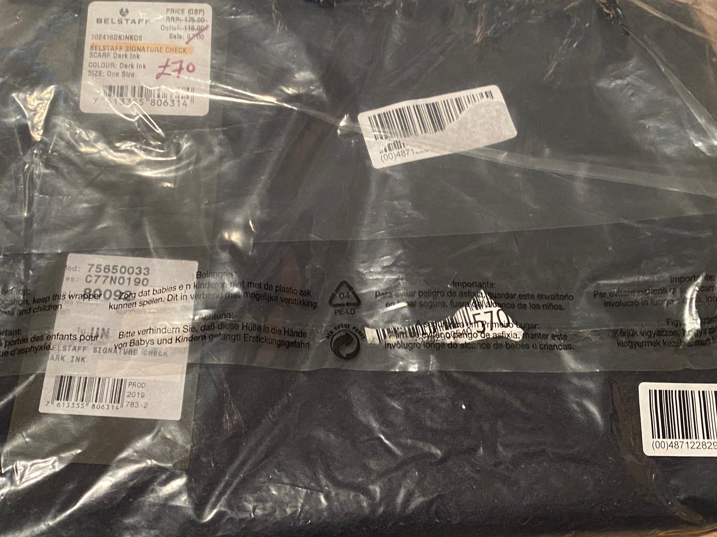 BELSTAFF SIGNATURE CHECK WOOL SCARF BLUE RRP £160 BNWT