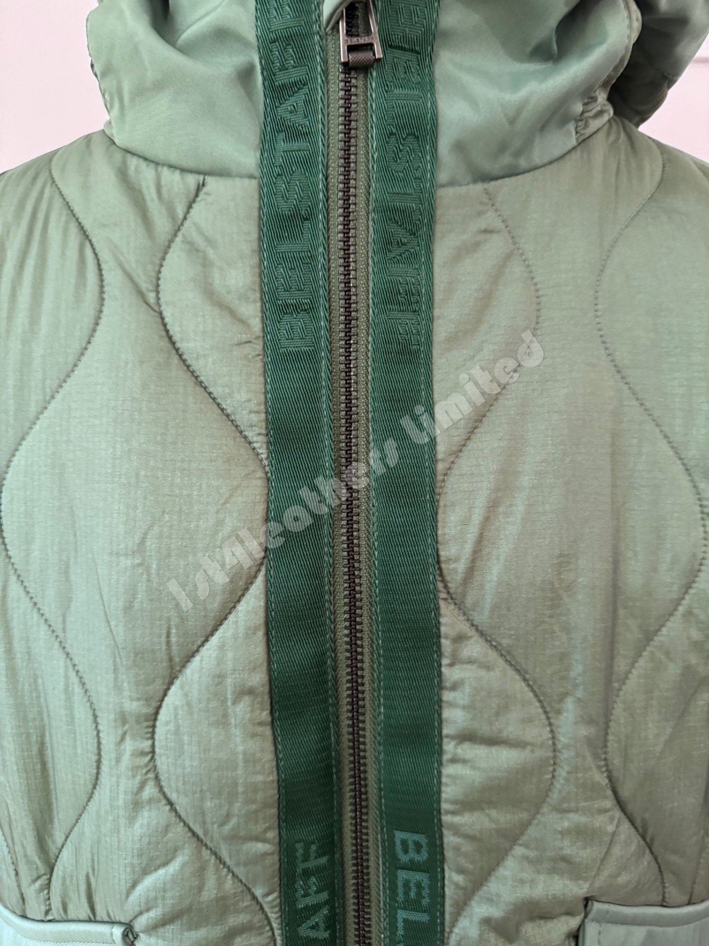 BELSTAFF LIMITER MIXED MEDIA HOODED BOMBER JACKET GRAPH GREEN UK42 XL RRP £325