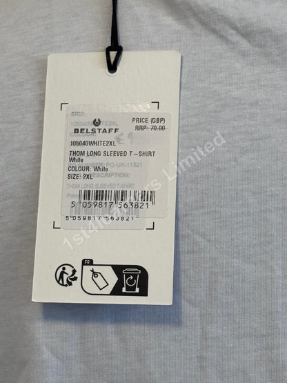 BELSTAFF THOM LONG SLEEVE COTTON POCKET T-SHIRT WHITE RRP £75 BNWT