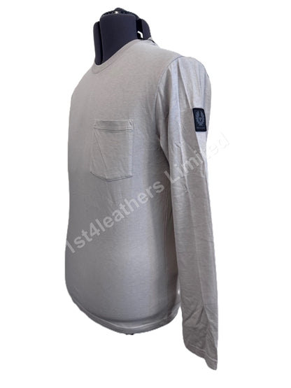 BELSTAFF THOM LONG SLEEVE COTTON T-SHIRT ASH GREY RRP £75 BNWT
