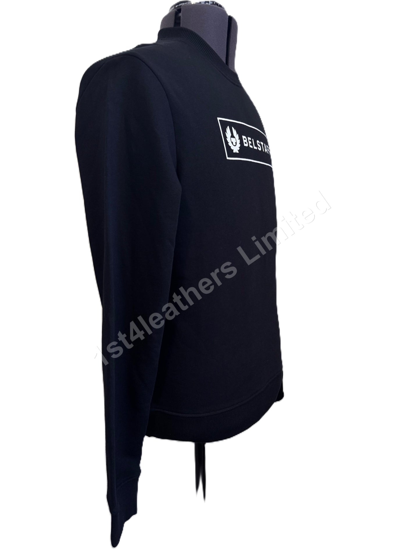 BELSTAFF BOX LOGO CREW NECK SWEATSHIRT BLACK RRP £140 BNWT