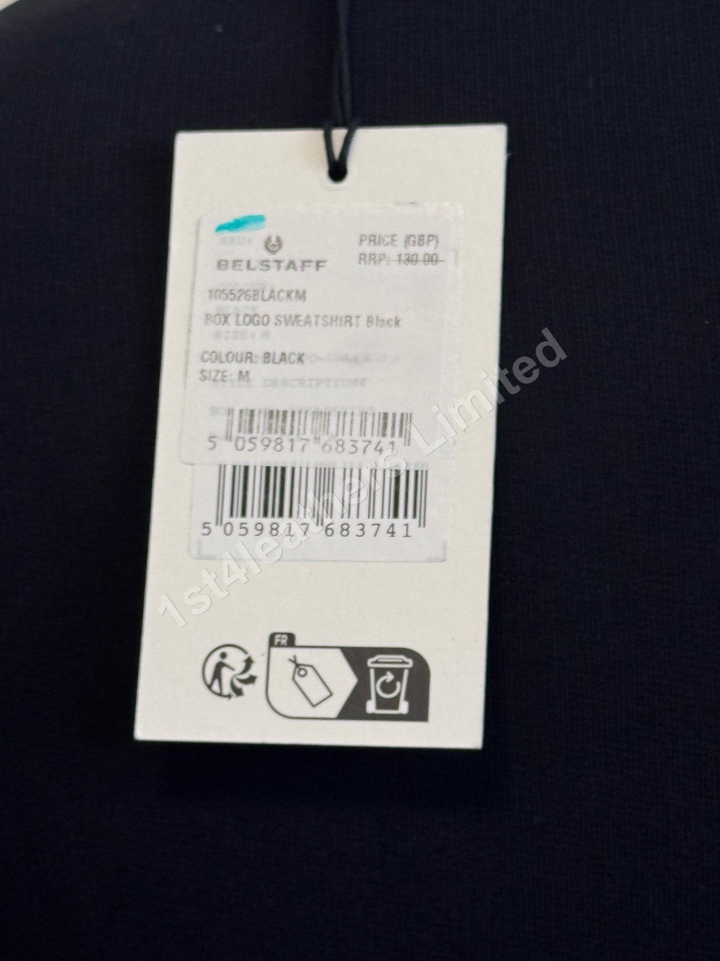 BELSTAFF BOX LOGO CREW NECK SWEATSHIRT BLACK RRP £140 BNWT