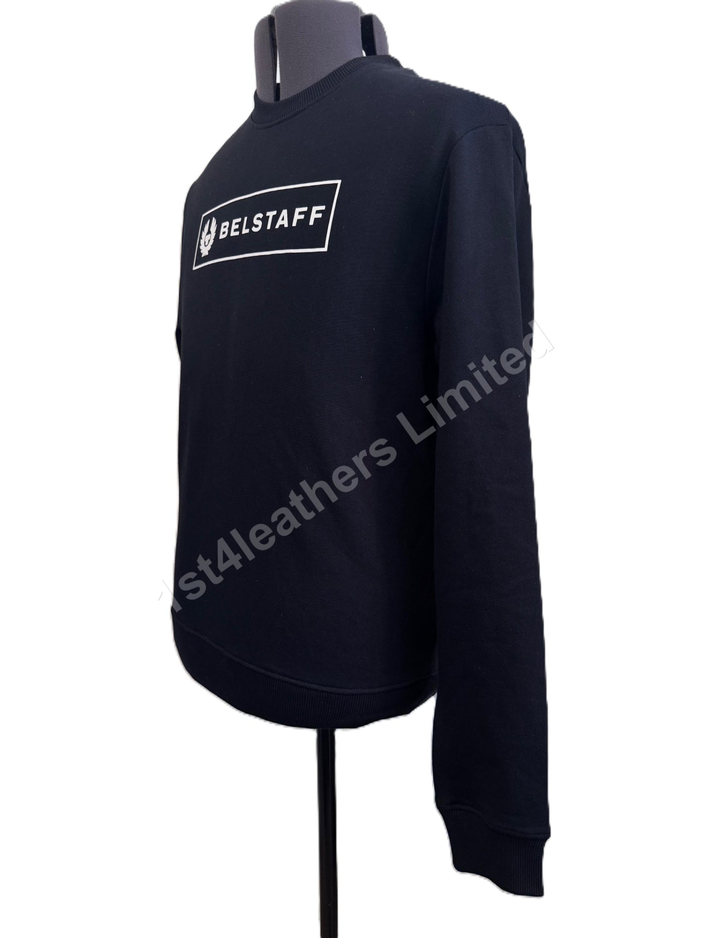 BELSTAFF BOX LOGO CREW NECK SWEATSHIRT BLACK RRP £140 BNWT