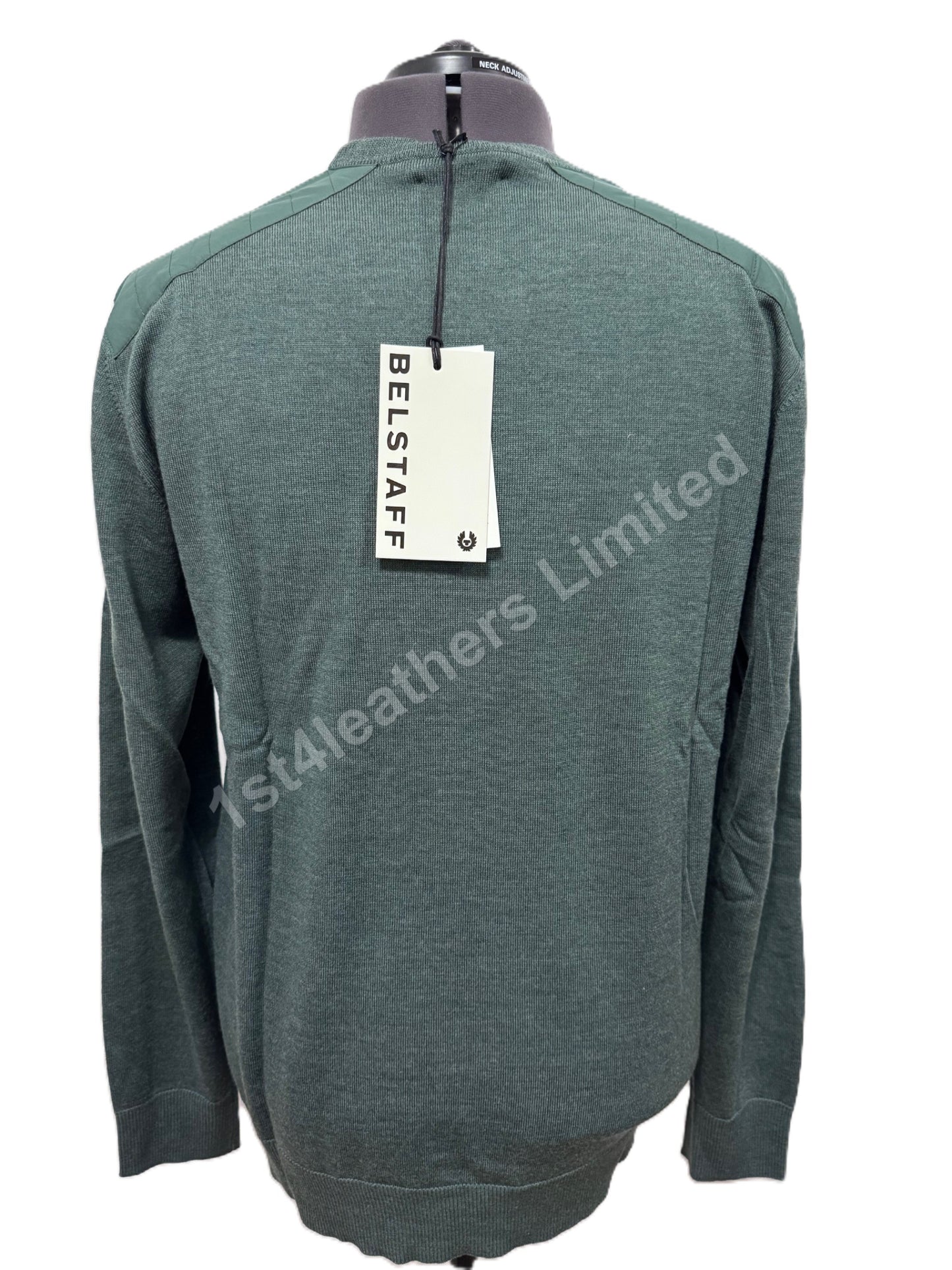 BELSTAFF ROSLARE CREW NECK WOOL JUMPER ATLAS GREEN RRP £175 BNWT