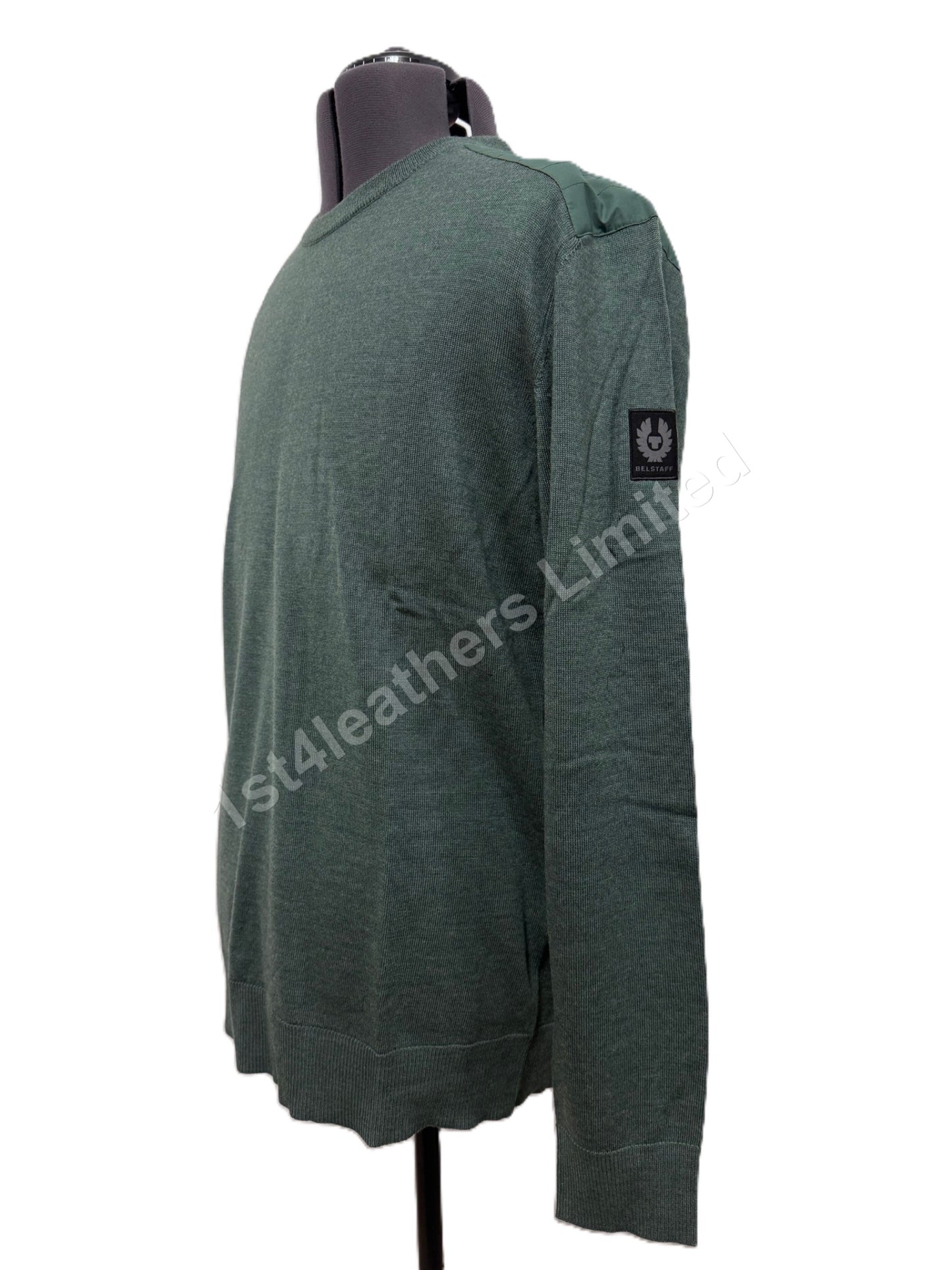 BELSTAFF ROSLARE CREW NECK WOOL JUMPER ATLAS GREEN RRP £175 BNWT