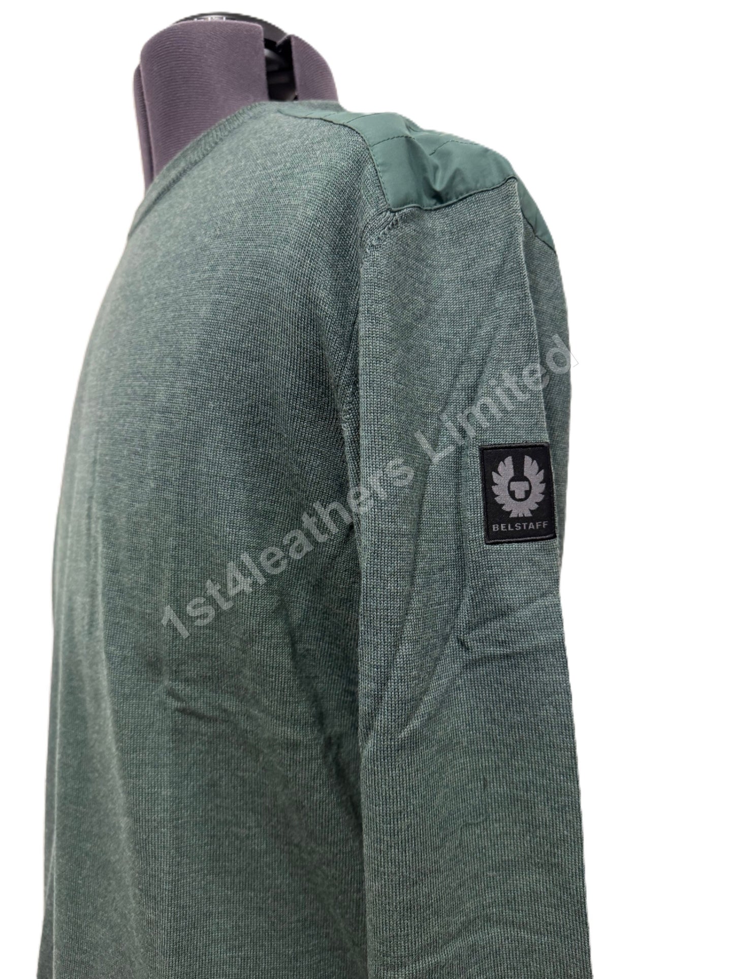 BELSTAFF ROSLARE CREW NECK WOOL JUMPER ATLAS GREEN RRP £175 BNWT