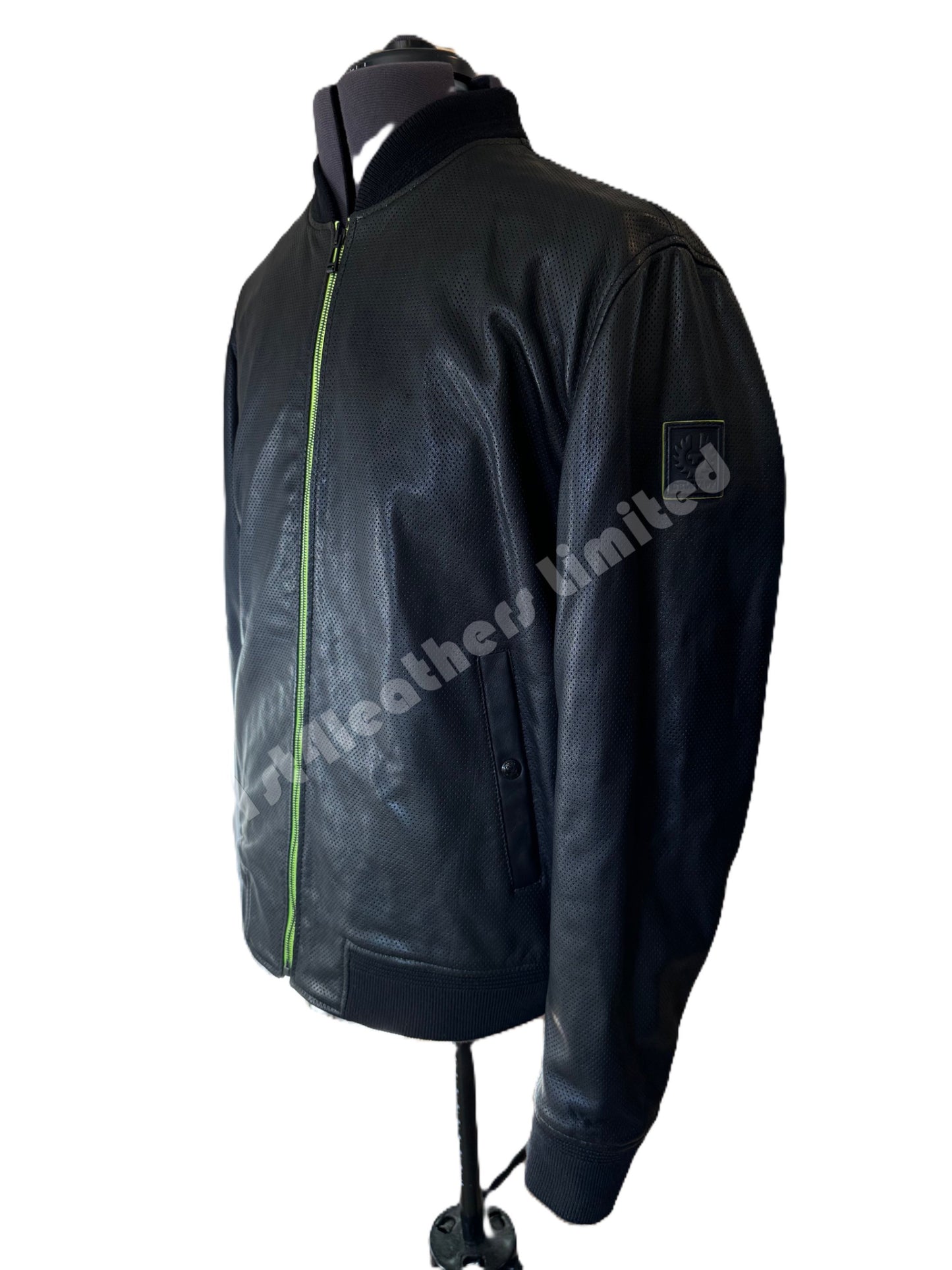 BELSTAFF LATERAL FLASH PERFORATED LAMB LEATHER BOMBER JACKET BLACK/NEON YELLOW RRP £995 BNWT