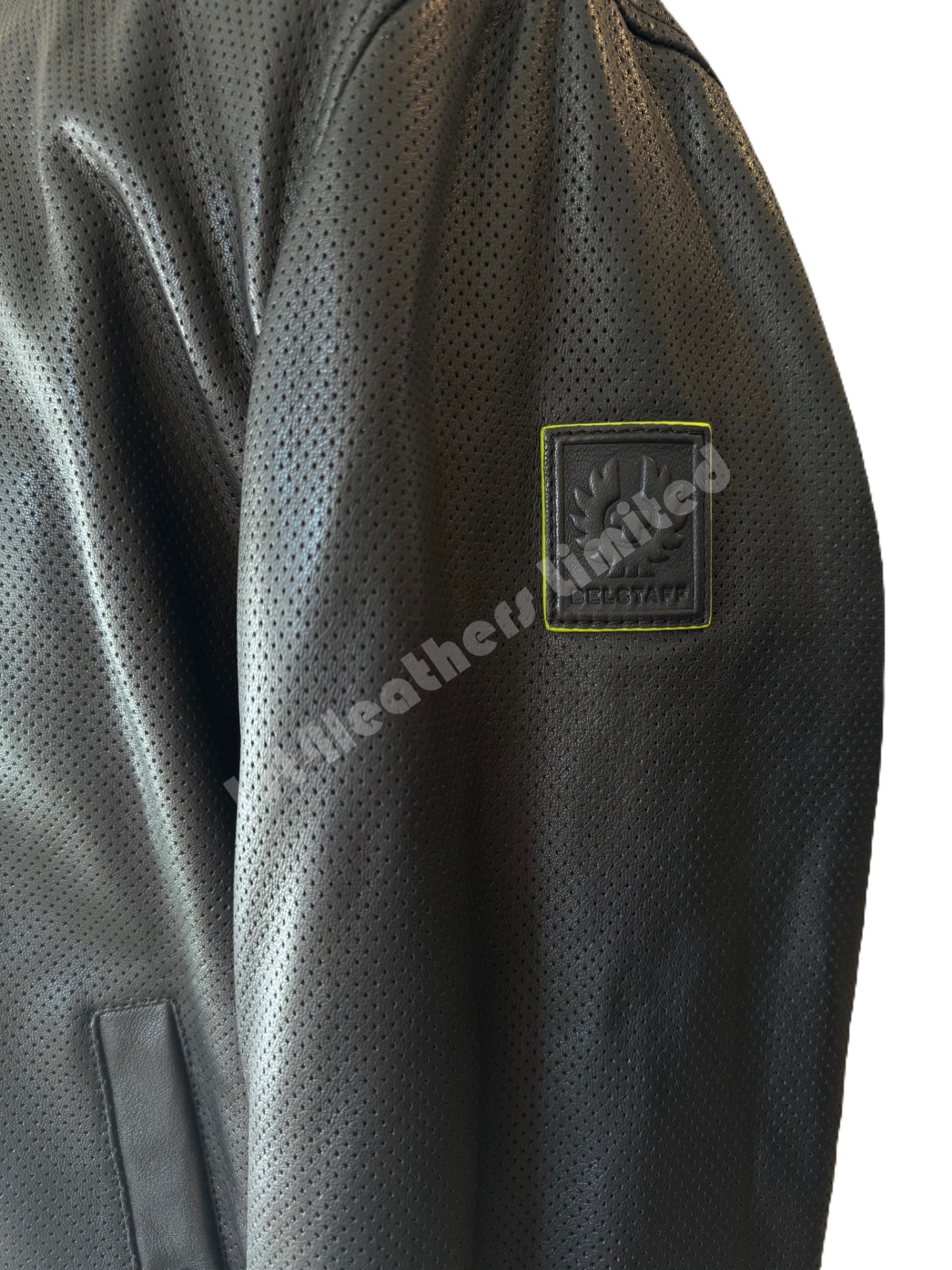 BELSTAFF LATERAL FLASH PERFORATED LAMB LEATHER BOMBER JACKET BLACK/NEON YELLOW RRP £995 BNWT