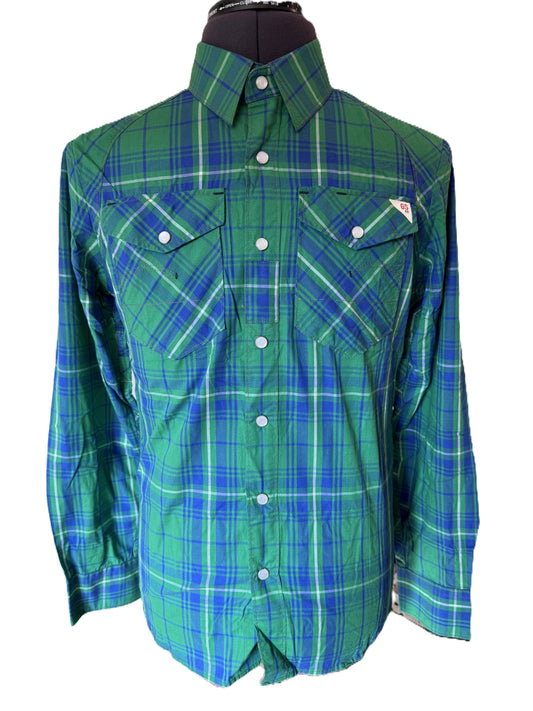 G STAR RAW GRANVILLE GREEN & BLUE CHECK LONG SLEEVE SHIRT SIZE S RRP £85 BNWT
