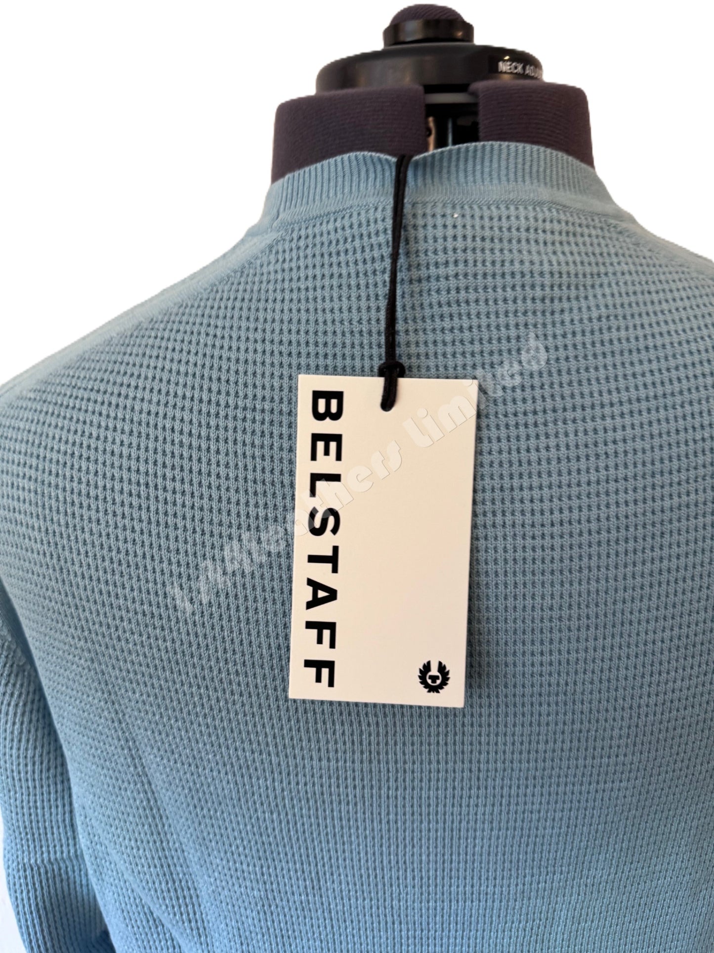 BELSTAFF COLE PIMA COTTON WAFFLE KNIT JUMPER IN SKYLINE BLUE 2XL RRP £170 BNWT