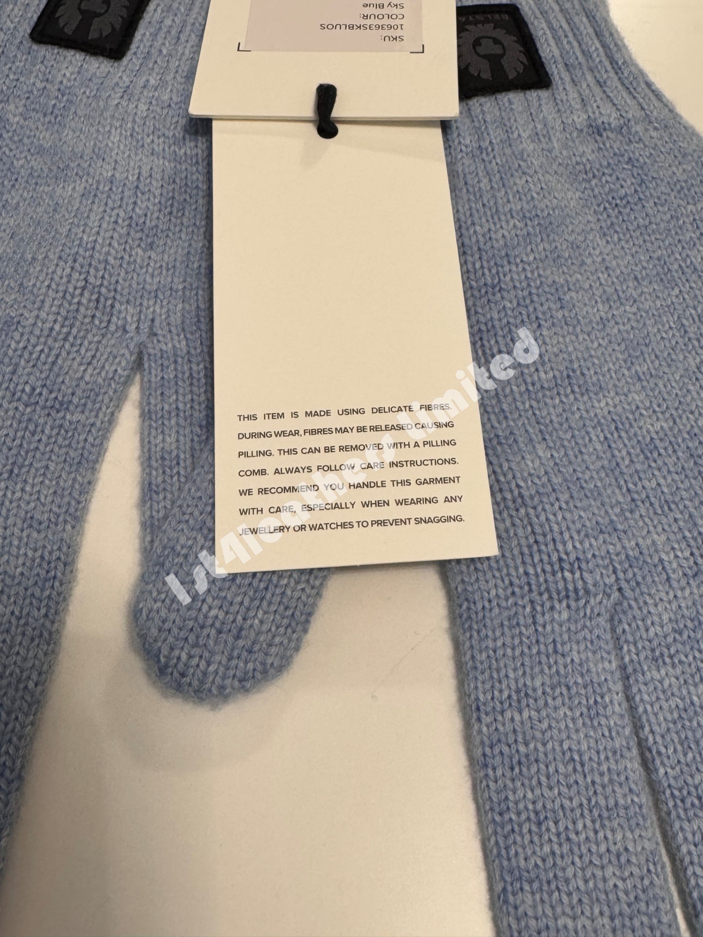BELSTAFF PHOENIX LOGO CASHMERE/WOOL DOCK GLOVES SKY BLUE RRP £70 BNWT