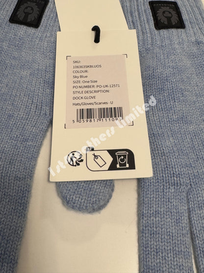 BELSTAFF PHOENIX LOGO CASHMERE/WOOL DOCK GLOVES SKY BLUE RRP £70 BNWT