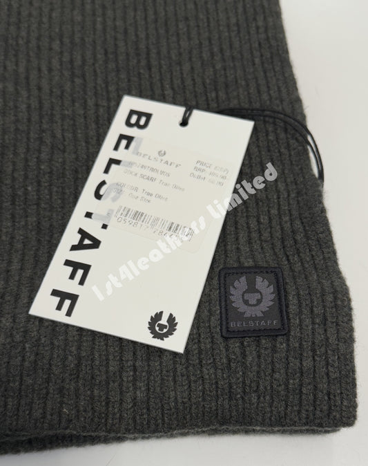 BELSTAFF PHOENIX LOGO WOOL DOCK SCARF TRUE OLIVE GREEN MADE IN UK RRP £100 BNWT